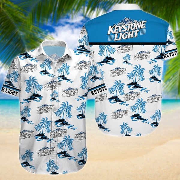 Keystone Light Hawaiian Shirt, Keystone Light Shorts, Button Down Shirt, Hawaiian Beer Shirts, Vacation Shirt, Summer Shorts