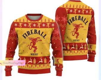 Fireball Ugly Sweater, Fireball Whisky Christmas Sweater, Whiskey Lovers Sweater, Sweaters For Men, Holiday Sweater