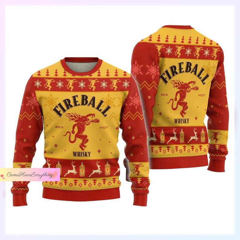 Christmas Gift, Fireball Ugly Sweater, Fireball Whisky Christmas Sweater, Whiskey Lovers Sweater, Sweaters For Men, Holiday Sweater