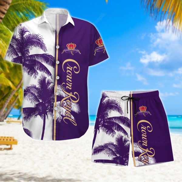 Chemise hawaïenne Crown Royal/Short homme, Chemises d'été Crown Royal, Chemises boutonnées, Chemise Aloha Crown Royal pour homme, Chemise Crown Royal