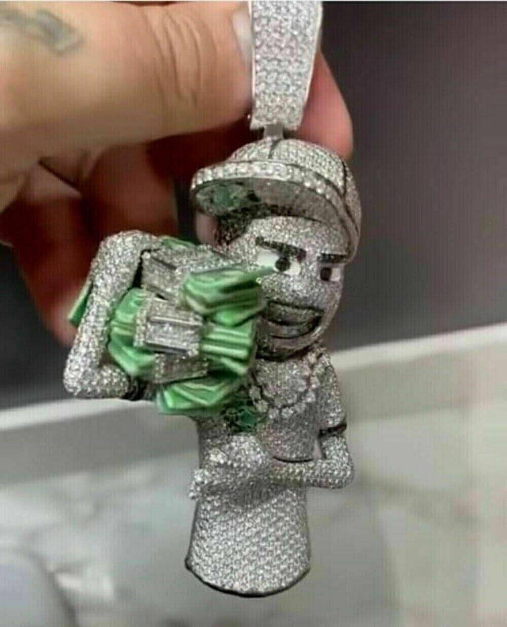 Custom Handmade Diamond Cartoon Holding Hand Money Hip Hop Diamond Mens ...