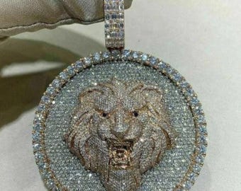 Iced Out Diamond Lion Pendant: 925 Sterling Silver, Cubic Zirconia