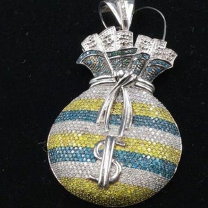 Ciondolo Hip Hop con diamanti in argento 925, ciondolo personalizzato, borsa porta soldi, ciondolo da uomo, ciondolo con ciondolo, regalo di Natale per lui, regalo di anniversario