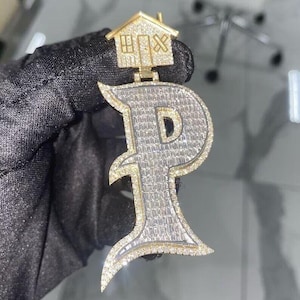 Colgante de moissanita real de 3 quilates, colgante con inicial, colgante en racimo, colgante personalizado, colgante con letra p, regalo de cumpleaños