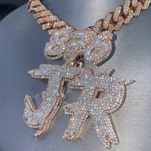 Colgante con letra y nombre personalizado de moissanita jR con hielo, colgante con letra con hielo, colgante con letra de hip hop, colgante con dije personalizado