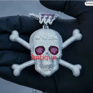 Iced Out Diamond Skull Pendant: 5.50 ct Cubic Zirconia, 925 Sterling Silver