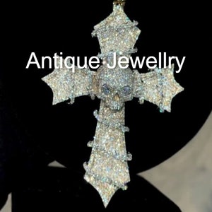Iced Out Skull Cross-hänge, sterlingsilver, kubisk zirkonia