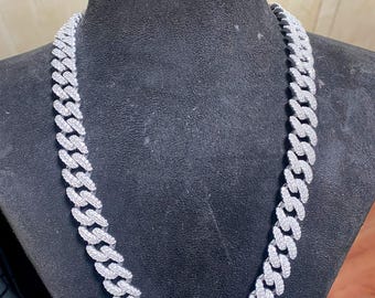 Iced Out Cuban Chain: 925 Sterling Silver, Cubic Zirconia, 20 Inch