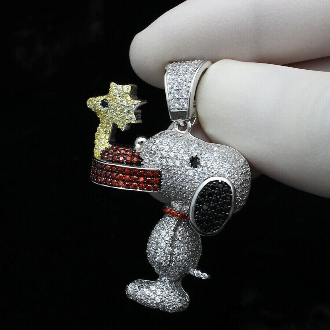2.50 CT Diamond Snoopy Pendant Cartoon Snoopy Diamond Pendant Iced Out
