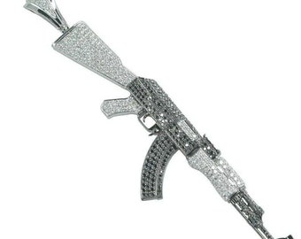 Iced Out AK47 Pendant Necklace – 925 Sterling Silver, Cubic Zirconia