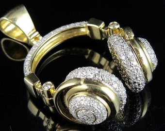Colgante de auriculares con diamantes helados: plata de ley 925, circonita cúbica