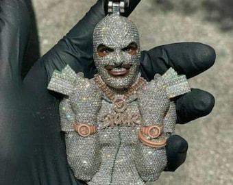 Colgante de dibujos animados de hip hop hecho a mano, personalizado, de 5,10 ct, circonita cúbica, diamante redondo, hielo 3D, colgante de tus sueños, plata de ley 925, 3,1 pulgadas