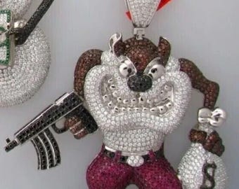 Colgante de emoji de dibujos animados con circonita cúbica y plata de ley 925.