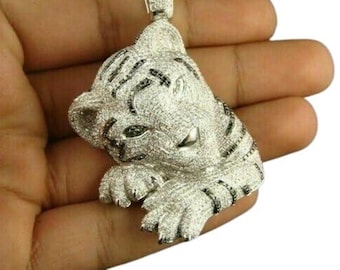 Iced Out Sterling Silver Jaguar Pendant: Cubic Zirconia Hip Hop Jewelry