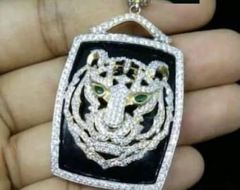 Iced Out Tiger Pendant: Cubic Zirconia 925 Sterling Silver Hip Hop Jewelry