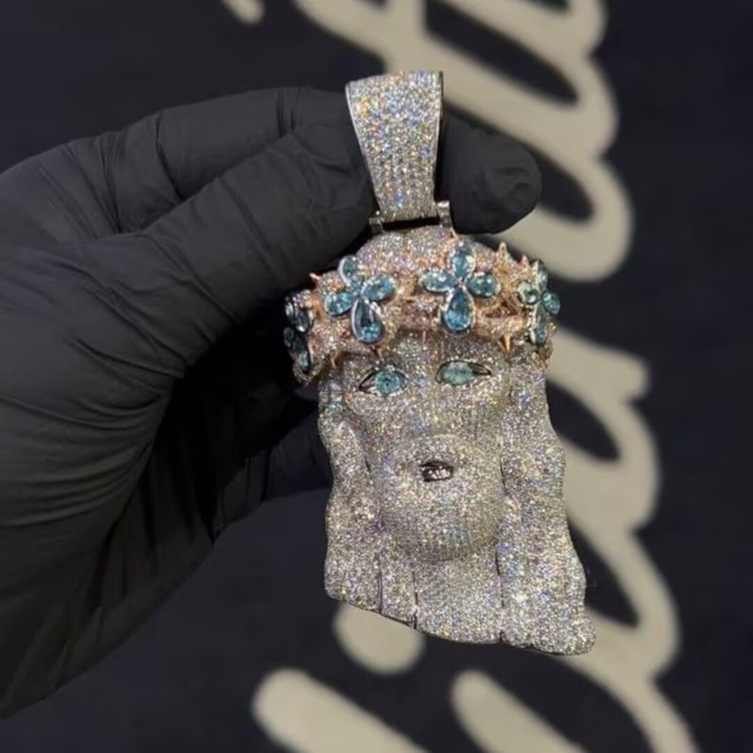 Hiphop 925 Silber Iced Out Kristall Jesus Christus Stück Kopf
