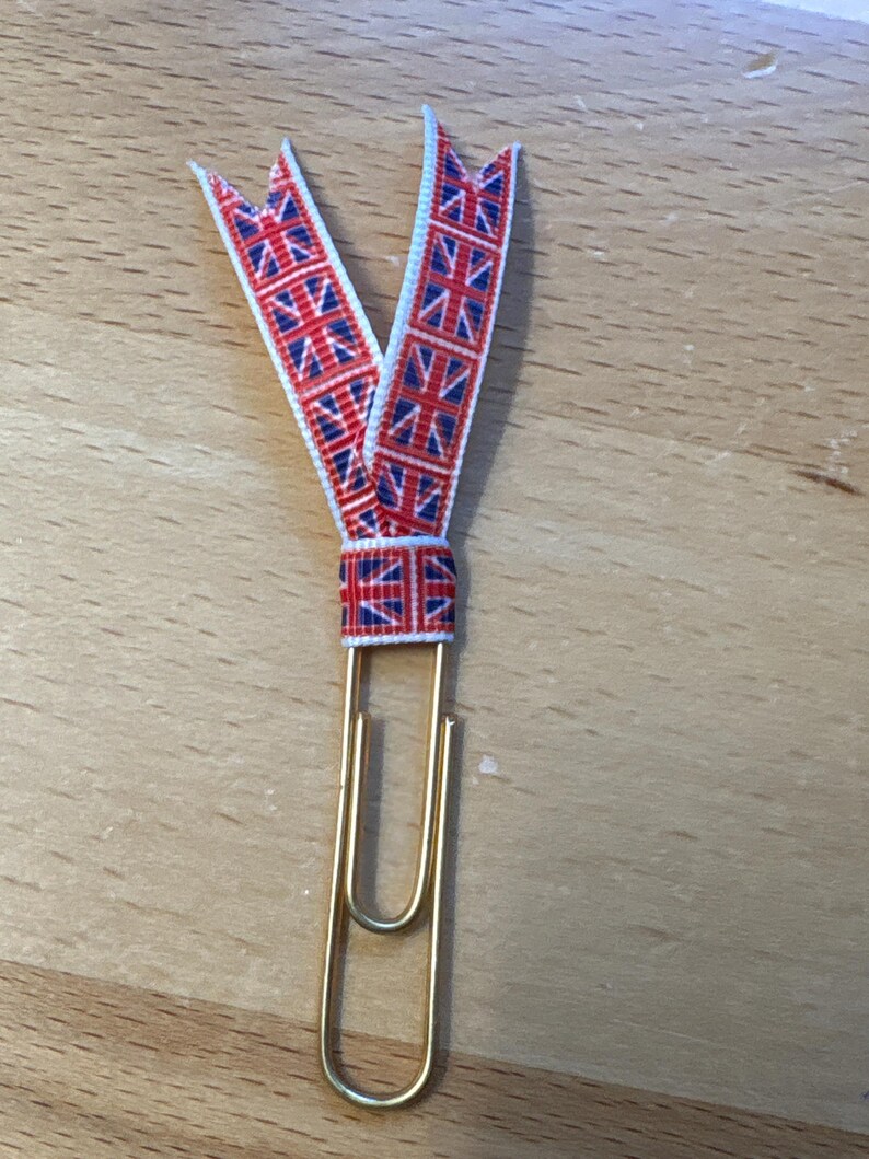 Union Jack Ribbon Bookmark Clips, Gold Planner Paperclips, Stationery ...