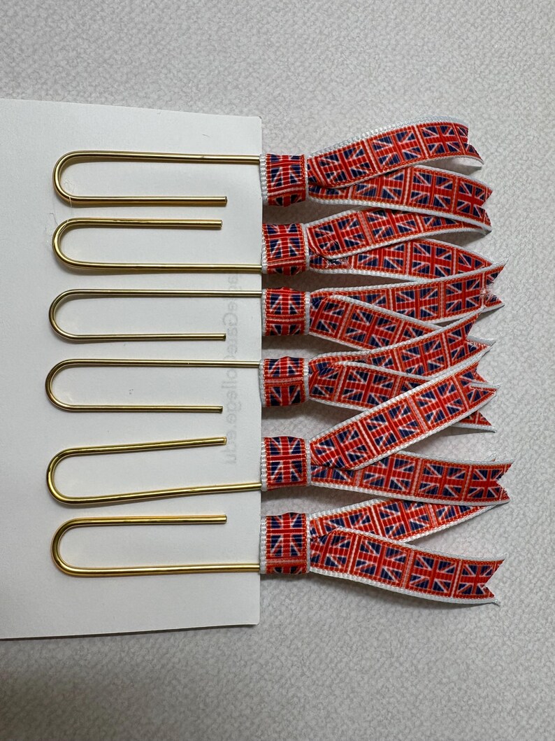 Union Jack Ribbon Bookmark Clips, Gold Planner Paperclips, Stationery ...