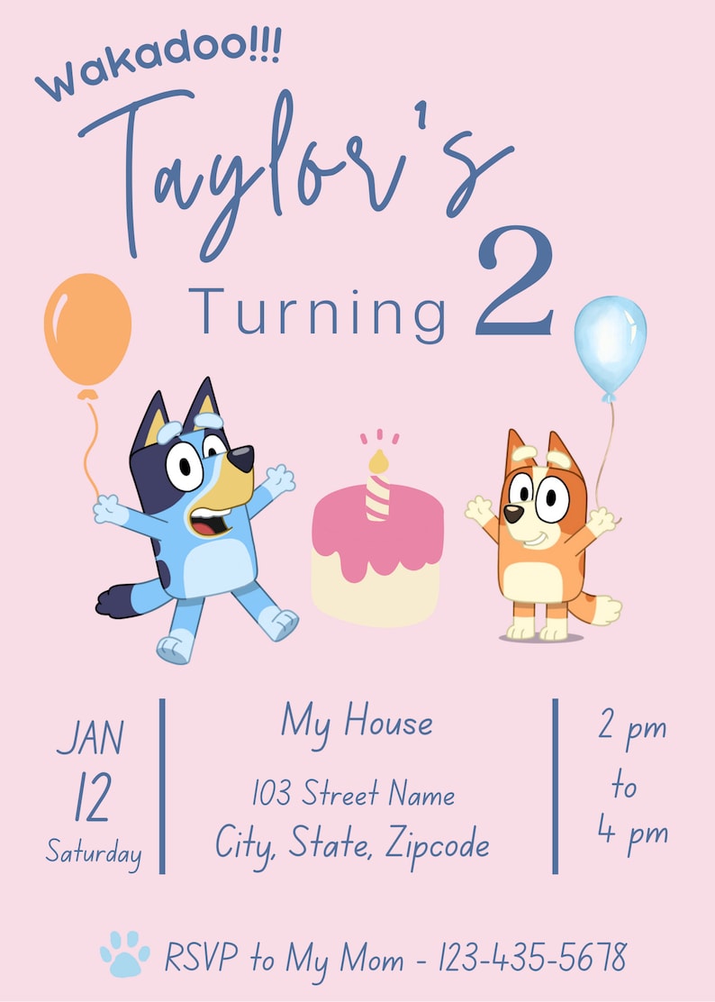 Bluey Invitation Bluey Birthday Invitation 2nd Birthday Etsy