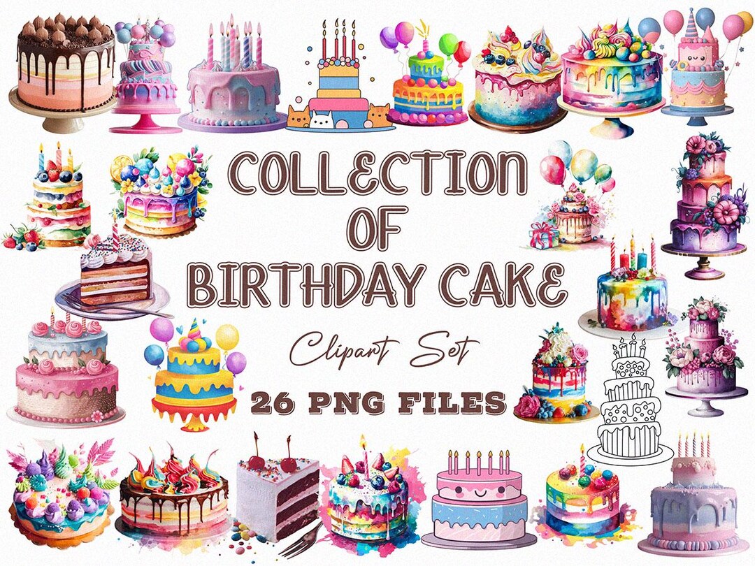 Cake Clipart Bundle , Cake PNG, Watercolor Birthday Cake PNG, Birthday ...