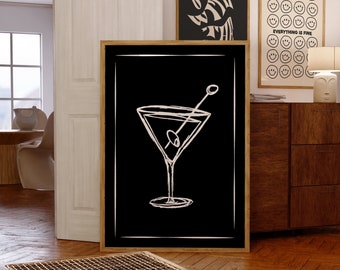 Martini kitchen wall prints | black and white print food alcohol retro wall art cocktail print | Digital download wall print bar cart