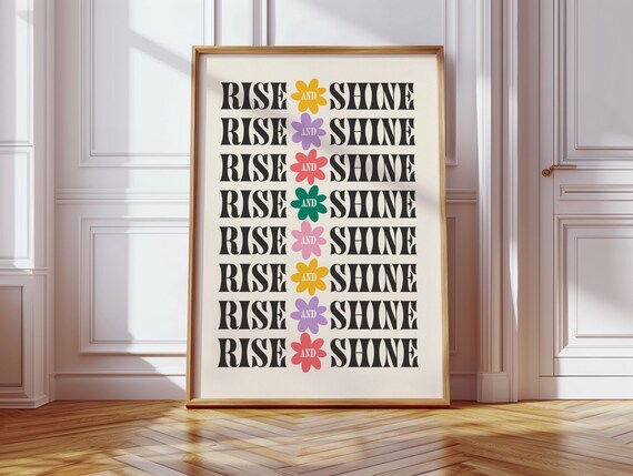 Rise and shine retro wall prints | flower green pink yellow lilac print motivational retro wall art | A3 A4 A5 A6 digital download