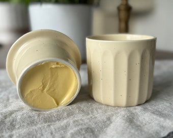 Cream Fluted Ceramic French Butter Keeper