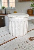 Vintage French Ceramic Butter Keeper - Speckled White Butter Crock