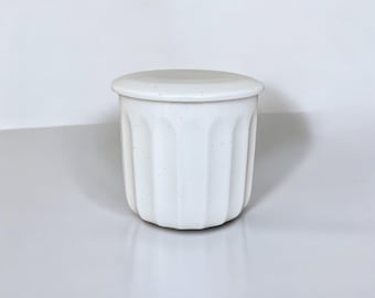 White Ceramic Butter Keeper, Fluted Butter Crock, Water Seal Butter Dish