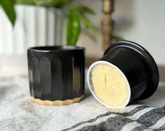 Fluted Ceramic French Butter Keeper with Water Line, Countertop Butter Crock