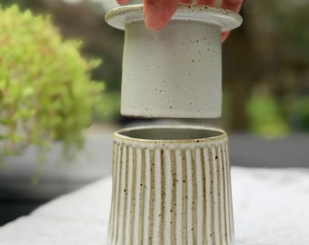 Ceramic Butter Keeper Crock with Lid | Speckled Ivory Butter Storage Container | Dishwasher Safe | Rustic Farmhouse Kitchen Decor