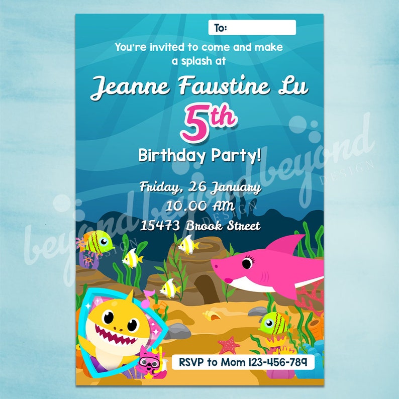 Baby Shark Birthday Invitation Girl Baby Shark Invitation Etsy