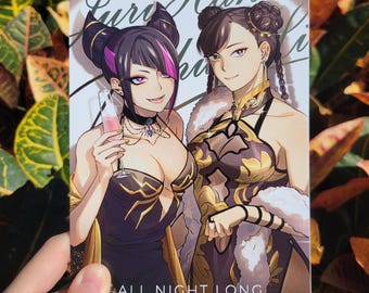 PRINT - Street Fighter - Chun Li en Juri Party Girls goudfolie 5 x 7 print