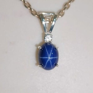 Blue Lindy Star Sapphire Pendant, Handmade Pendant, Silver Pendant, 6Rays Star Pendant, Minimalist Pendant, 925Sterling Silver, Gift For Her