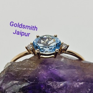 14K Solid Gold Ring, Dainty Aquamarine Ring, Aquamarine Gold Ring, Minimalist Ring, Handmade Ring, March Birthstone Ring, Gift for Women...