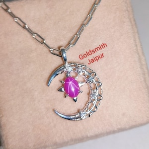 Pink Star Sapphire Pendant ,Silver Necklace Pendant, 925 Sterling Silver, Pink Lindy Star Pendant ,6 Rays Star Sapphire, Valentine Gift.