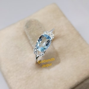Vintage blue Aquamarine Ring, Engagement Ring ,March Birthstone ,925Sterling Silver Ring ,Blue Gemstone Ring ,Anniversary ring Gift For Her.