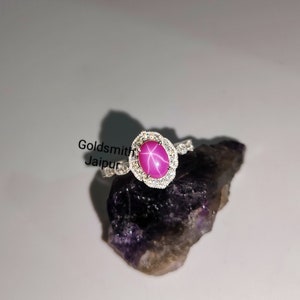 Vintage Pink Sapphire Ring, Engagement Ring, 925 Sterling Silver,  Lindy Star Sapphire Ring, 6 Rays Star  Gemstone Ring, Gift For Her