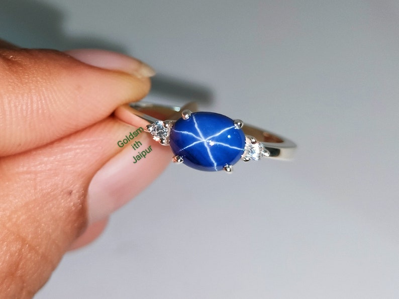 Blue Star Sapphire Ring Blue Lindy Star Sapphire Ring 925 - Etsy