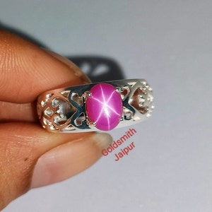 Pink  Star Sapphire Ring, 925 Sterling Silver, Lindy Star Sapphire, Star Gemstone, Lindy Star Ring ,Anniversary Ring, Star Sapphire jewelry