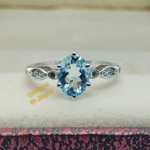Vintage Aquamarine Ring ,925Sterling Silver Ring, Genuine Aquamarine  Ring, Engagement Ring, March Birthstone ,Wedding Ring, Women Ring.