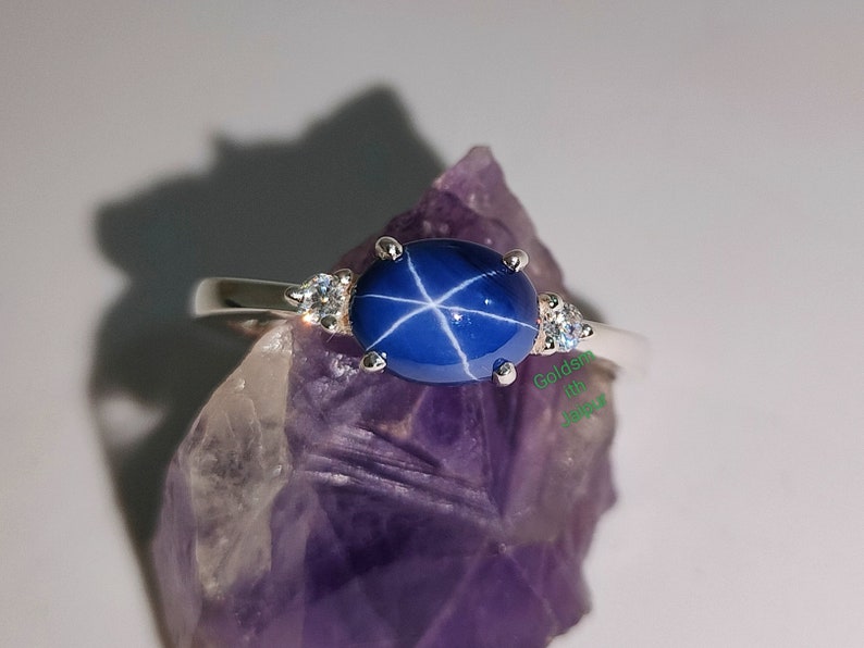 Blue Star Sapphire Ring Blue Lindy Star Sapphire Ring 925 - Etsy
