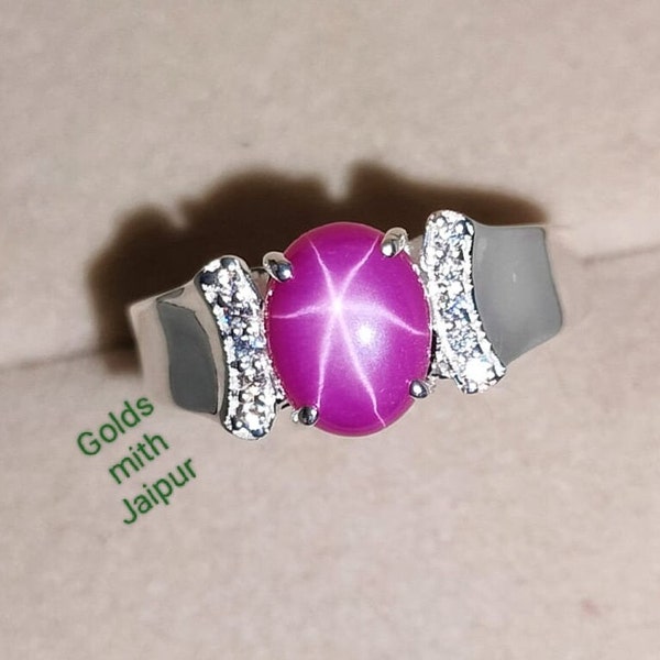 Pink Star Sapphire Men's Ring, 925Sterling Silver,  Man's Unique Ring, Pink Lindy Star, Men's Wedding Ring, Star Gemstone Ring, Gift for Him