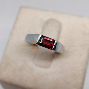 Natural Garnet Man&#39;s Ring, 925Sterling Silver, Rad Garnet Ring, Stacking Ring, Man&#39;s Ring-January birthstone, Statement Ring, Stackable Ring