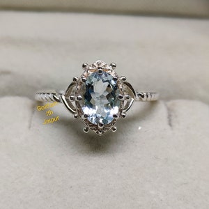 Natural Aquamarine  Ring, 925 Sterling silver, Stacking Ring, Promise Ring, Genuine Gemstone ring, March Birthstone Ring, Gift For Women.