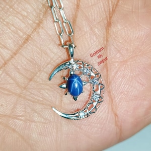 Blue Star Sapphire Pendant, Lindy Star Pendant, Star Sapphire Necklace, Vintage Sapphire Pendant, 925sterling Silver, Valentine Day Gift.
