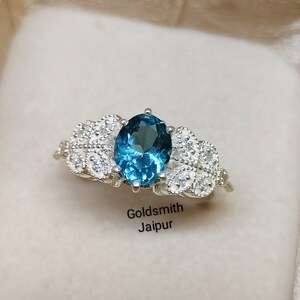 Vintage Natural London Blue Topaz Ring-Gemstone Engagement Ring-Stacking ring-December Birthstone Ring-925Sterling Silver-Gift For Her.