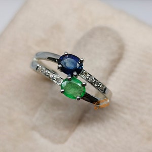 Natürliche blaue Saphir Smaragd Ring-925 Sterling Silber-Saphir Edelstein Ring-Verlobungsring-Versprechen Ring-Jubiläum Ring-Geschenk für Frauen.