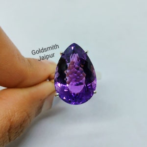 Anillo de amatista talla pera hecho a mano, plata de ley 925, piedra de nacimiento.