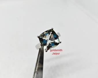 Cushion Green Amethyst Ring, 925 Sterling Silver Solitaire, Natural Gemstone,